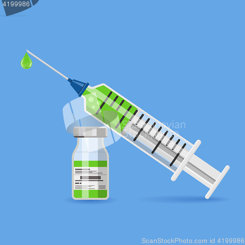 Image of plastic medical syringe and vial icon