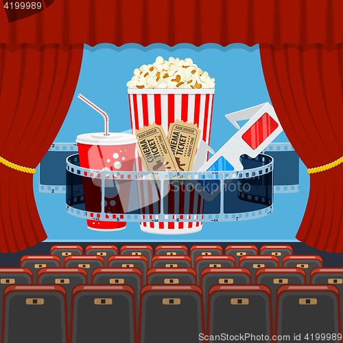 Image of cinema auditorium with seats and popcorn