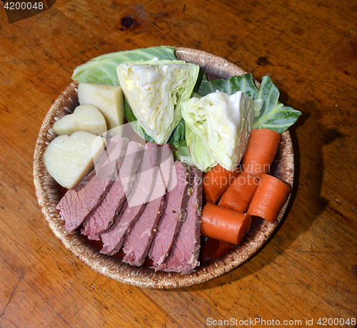 Image of corned beef platter  cabbage carrots potatoes for St. Patrick\'s 