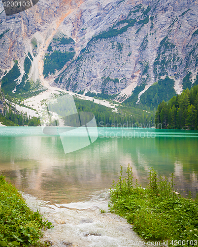 Image of Braies Lake in Dolomiti region, Italy