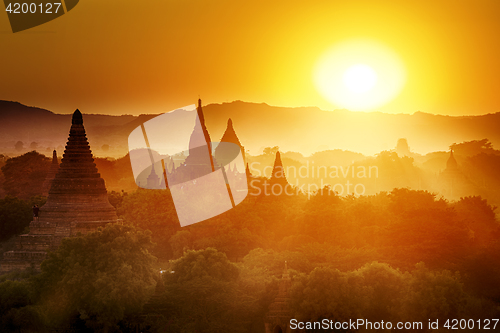 Image of Bagan temple during golden hour 