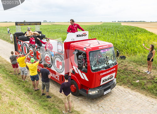 Image of Kleber Vehicle on a Cobblestone Road- Tour de France 2015