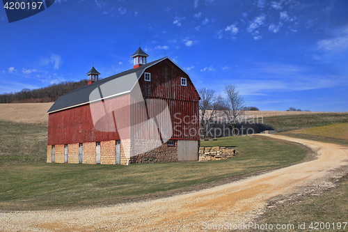 Image of Peaceful Red Barn in the Countryside Iowa, USA