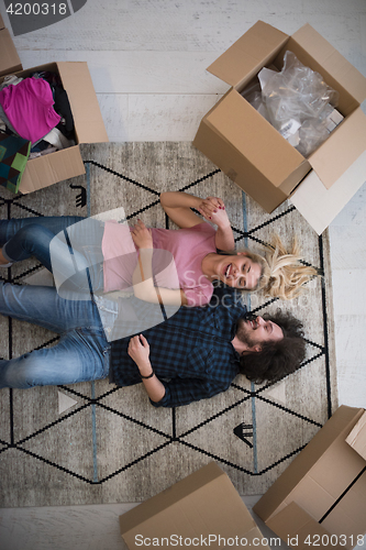 Image of Top view of attractive young couple