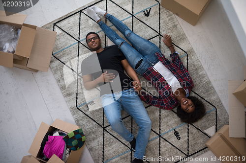 Image of Top view of attractive young African American couple