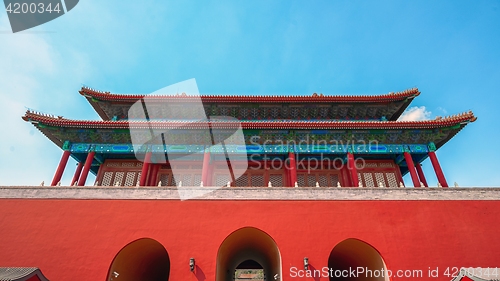 Image of Traditional Chinese building under blue sky