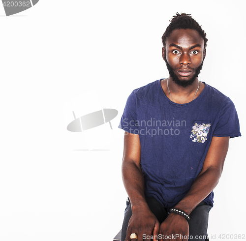 Image of young handsome african american boy smiling emotional isolated on white background, in motion gesturing smiling, lifestyle people concept 