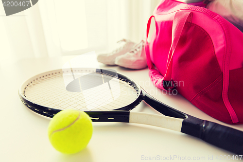 Image of close up of tennis stuff and female sports bag