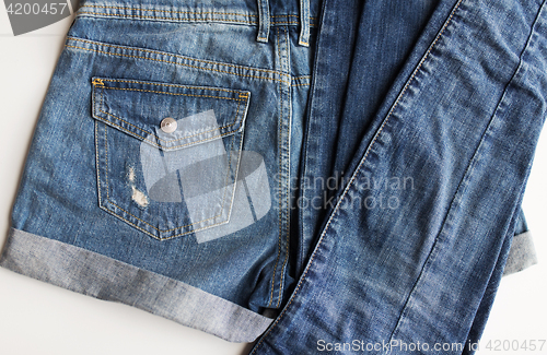 Image of close up of denim pants or jeans with pocket