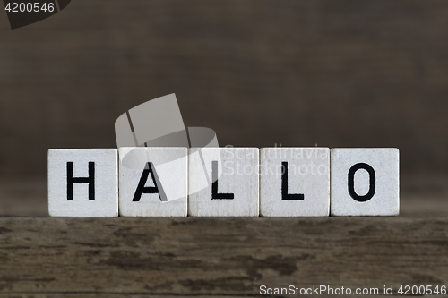 Image of German word hello, written in cubes