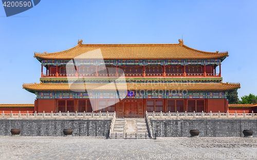 Image of Traditional Chinese building under blue sky