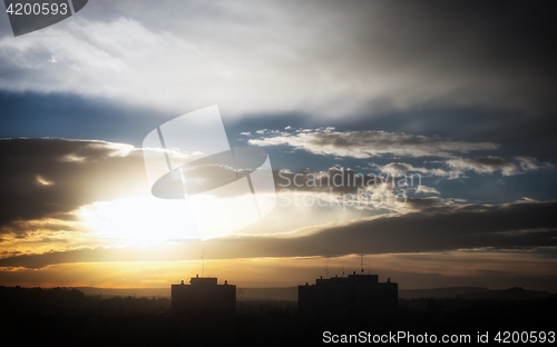 Image of Beutiful sunset over old buildings