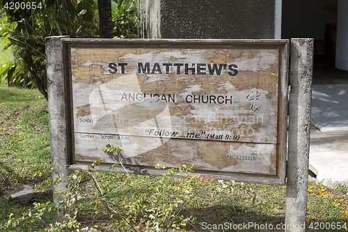 Image of Sign at Saint Matthews church, Praslin island