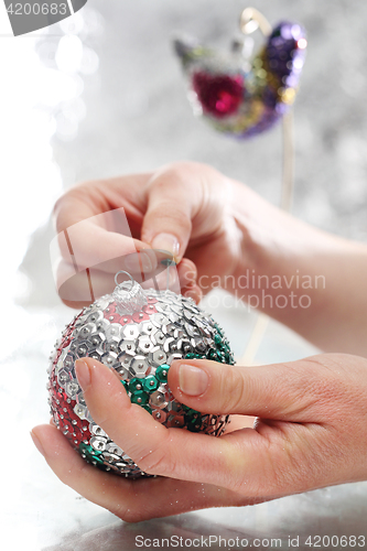 Image of The idea for a Christmas present, handmade sequin decoration