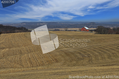 Image of Peaceful Red Barn in the Countryside Iowa, USA