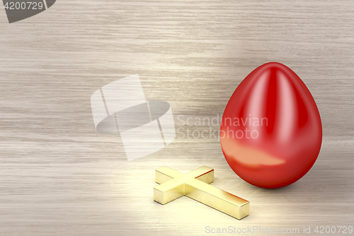 Image of Golden cross and red egg