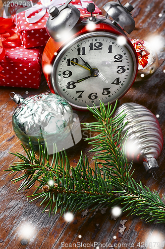 Image of Clock and Christmas decorations
