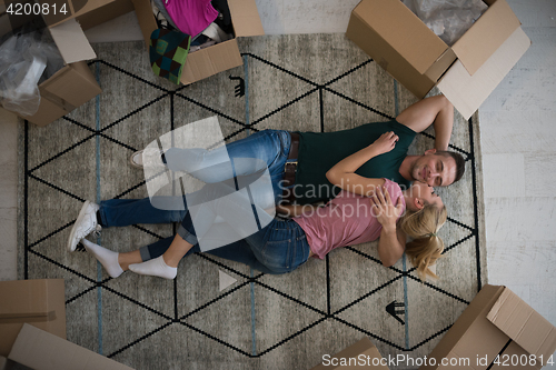Image of Top view of attractive young couple