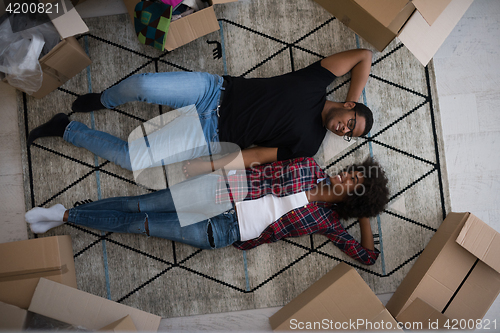 Image of Top view of attractive young African American couple