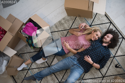 Image of Top view of attractive young couple