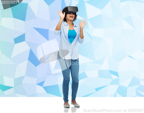 Image of woman in virtual reality headset or 3d glasses