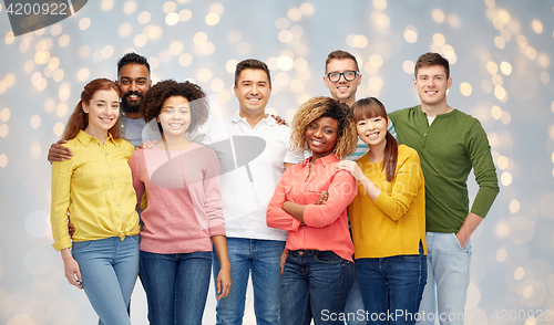 Image of international group of happy smiling people