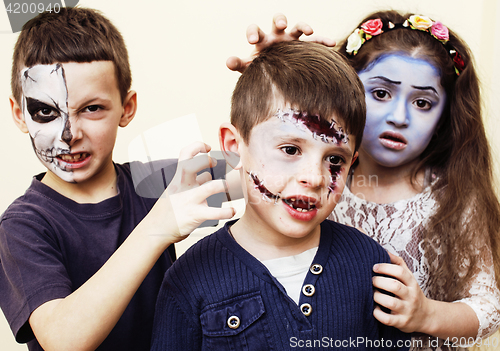 Image of zombie apocalypse kids concept. Birthday party celebration facep