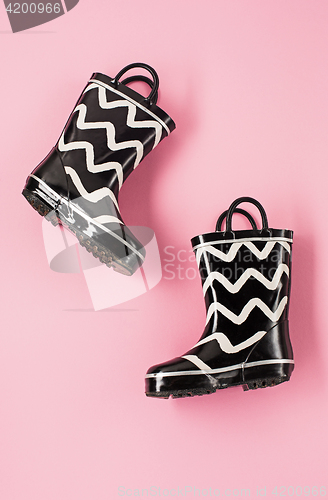 Image of The Black and white rubber boots or gardening boots