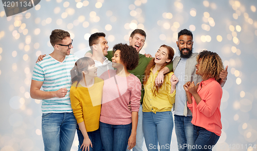 Image of international group of happy laughing people