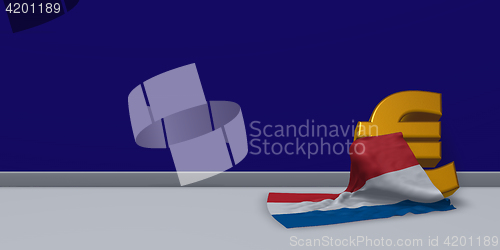 Image of euro symbol and flag and flag of the netherlands - 3d illustration