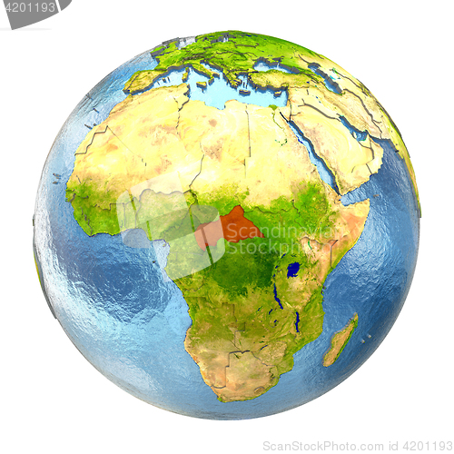 Image of Central Africa in red on full Earth