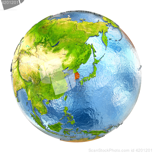 Image of South Korea in red on full Earth