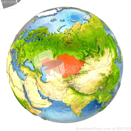 Image of Kazakhstan in red on full Earth