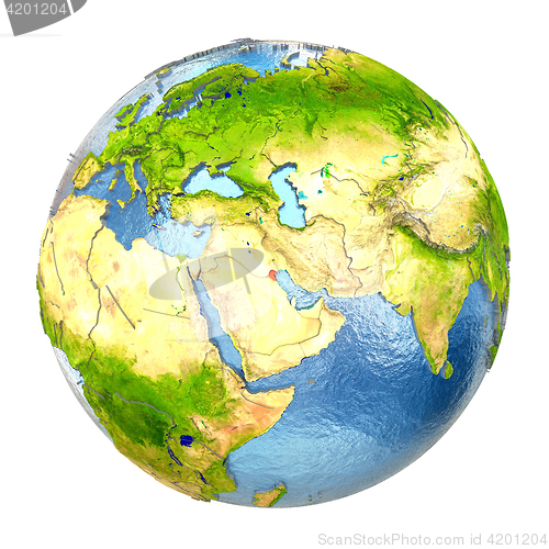 Image of Kuwait in red on full Earth