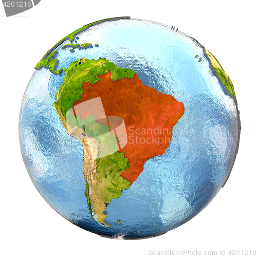 Image of Brazil in red on full Earth