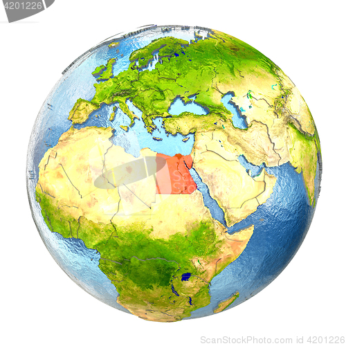 Image of Egypt in red on full Earth