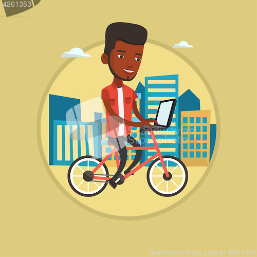 Image of Man riding bicycle in the city vector illustration