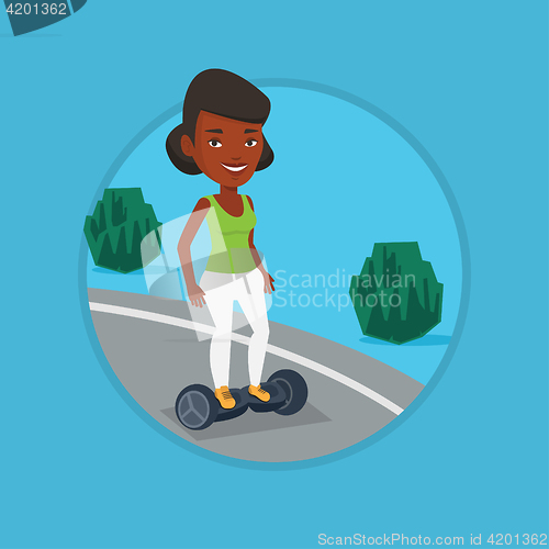 Image of Woman riding on self-balancing electric scooter.