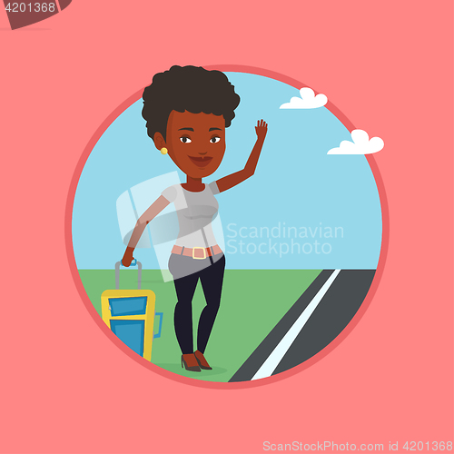 Image of Young woman hitchhiking vector illustration.