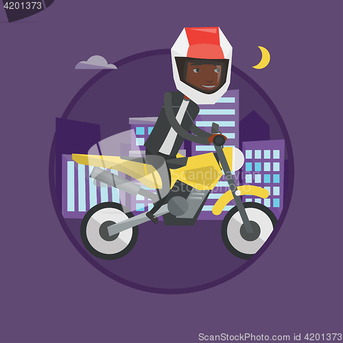 Image of Man riding motorcycle at night vector illustration