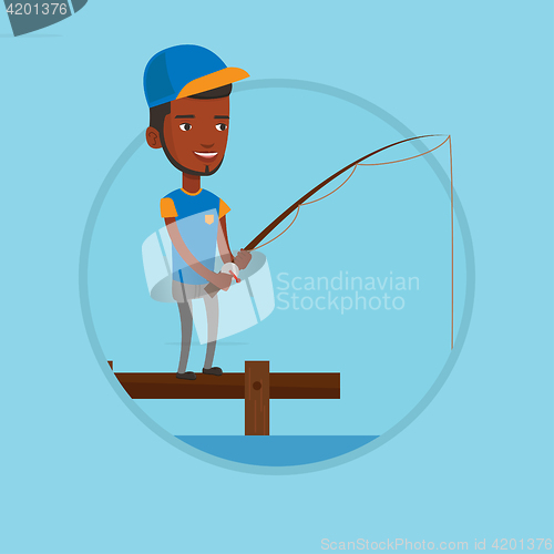 Image of Man fishing on jetty vector illustration.