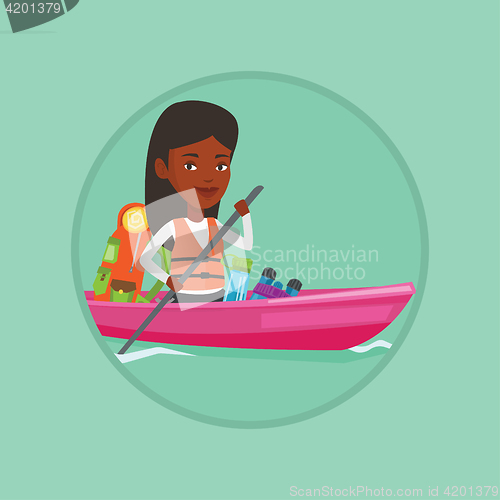 Image of Woman riding in kayak vector illustration.