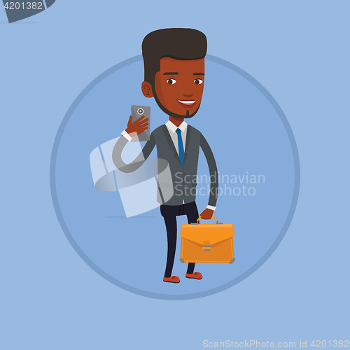 Image of Businessman making selfie vector illustration.