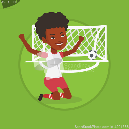 Image of Soccer player celebrating scoring goal.