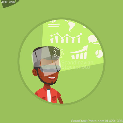 Image of Businessman in vr headset analyzing virtual data.