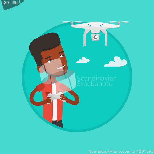 Image of Man flying drone vector illustration.