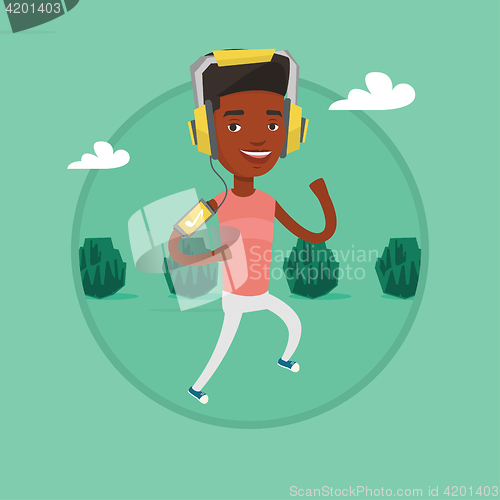 Image of Man running with earphones and smartphone.