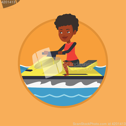 Image of African woman training on jet ski in the sea.