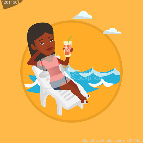 Image of Woman relaxing on beach chair vector illustration.