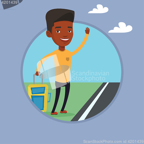 Image of Young man hitchhiking vector illustration.